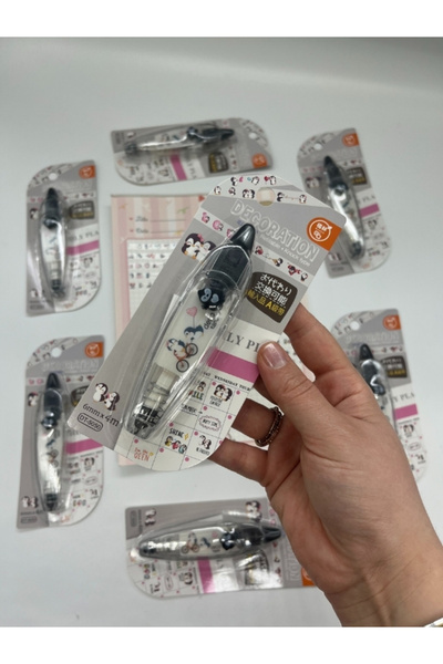 Kağıt Gemi Dükkan Siyah Penguen Desenli Süsleme Bandı/Tipeks/Tipex/Şerit Daksil/Düzeltme Bandı/Şerit Düzeltici