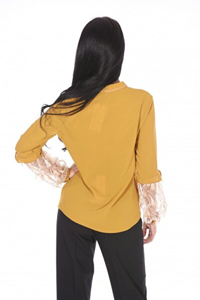 Uniquedress Casual blouse with embroidery, mustard color