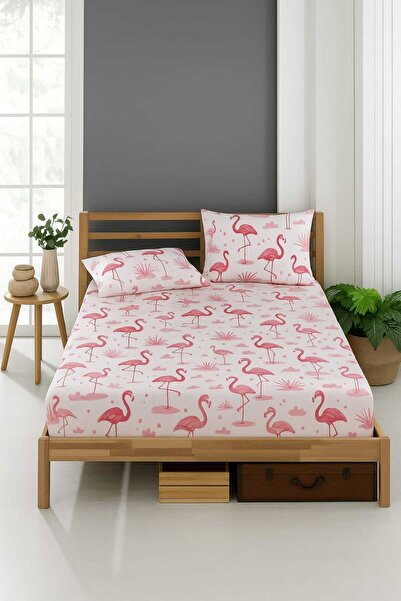 Valezium Flamingo Patterned B Printed Fabric Elastic Fitted Padded Sheet Set