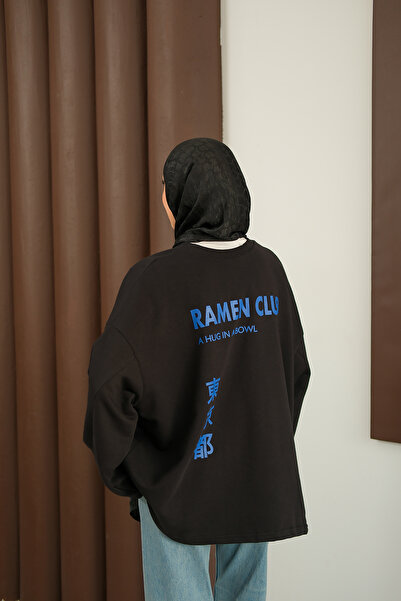 LOCCO Women's Front and Back Text Printed Sweat Black