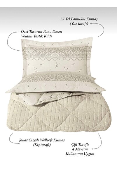 Bikaya Home Striped Jacquard Double Bedding Set - Wellsoft Quilt - Fitted Sheet - 2 Pillowcases
