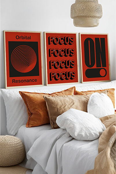 huhuli Ahşap Çerçeveli 3'lü "Focus" Tablo Seti Huhu571