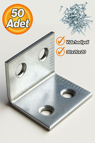 Badem10 L Demiri 30x20x20 mm Metal Gönye (50 Adet) Raf Köşe Sabitleme Mobilya...