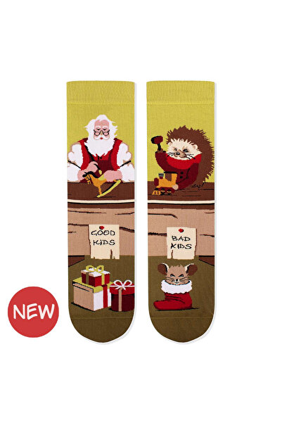 Pirin Hill Șosete artistice de Crăciun din bumbac cu Moș Crăciun, verde pal