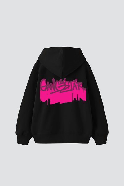 Sekizbiraltı Gangstar Printed Oversized Unisex Black Hoodie