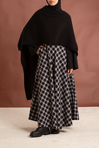 Emare Fusta evazată din bumbac cu model în carouri - Negru