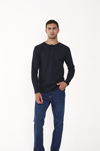 trender Düğmeli Waffle indigo Erkek Sweatshirt 5070