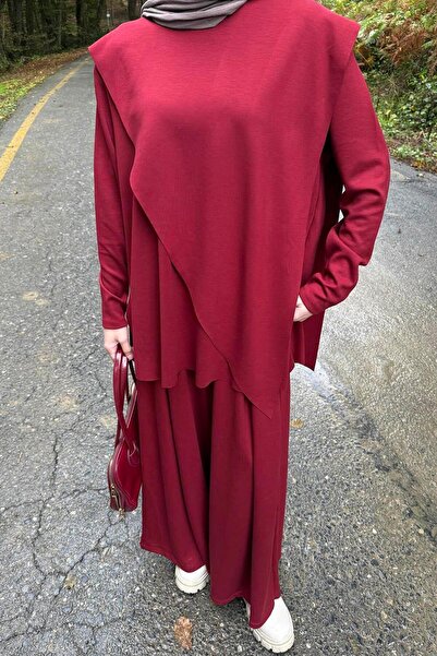 lamelif Cape Hijab Suit Burgundy