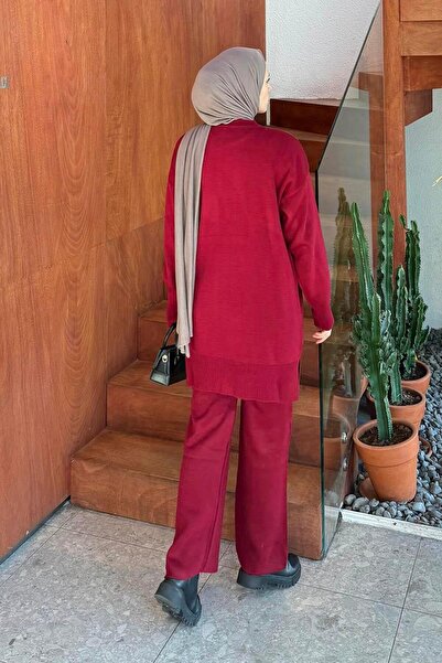 lamelif Pocket Detailed Knitwear Set Burgundy