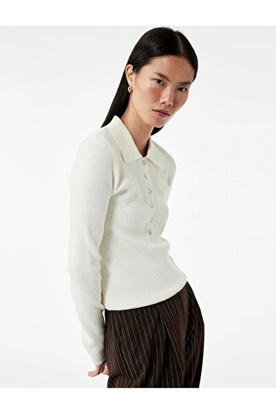 Koton Pulover tricot cu guler polo cu jumătate de nasturi și mâneci lungi