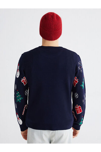 LC Waikiki Ανδρικό πλεκτό πουλόβερ με θέμα την Πρωτοχρονιά σε μπλε ναυτικό χρώμα