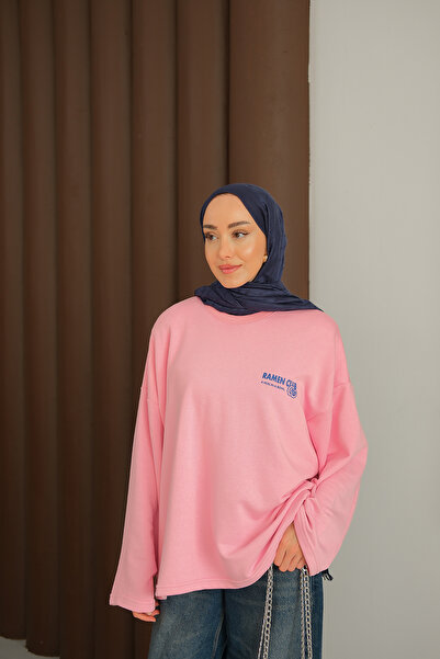 LOCCO Women's Front and Back Text Printed Sweat Pink