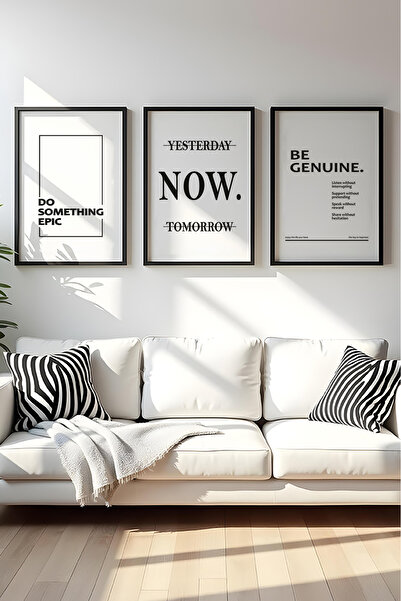 huhuli Ahşap Siyah Çerçeveli 3'lü "Sade Gerçeklik" Tablo Seti Huhu568