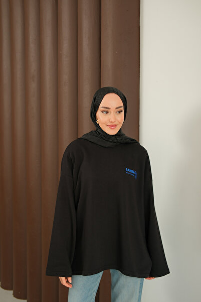 LOCCO Women's Front and Back Text Printed Sweat Black