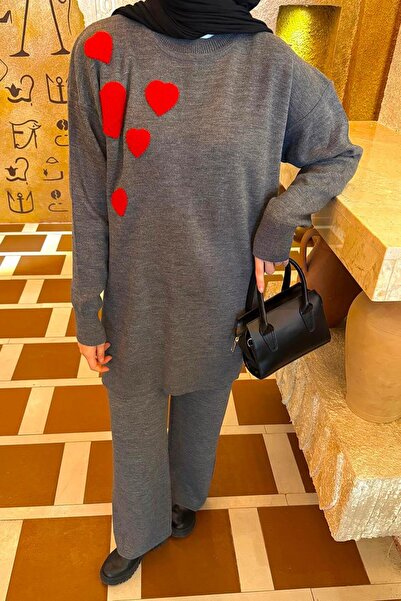 lamelif Heart Knitwear Set Smoked