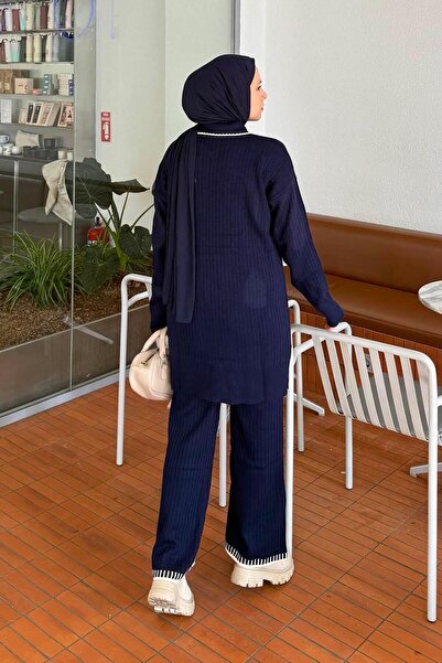 lamelif Ribbon Detailed Knitwear Set Navy Blue