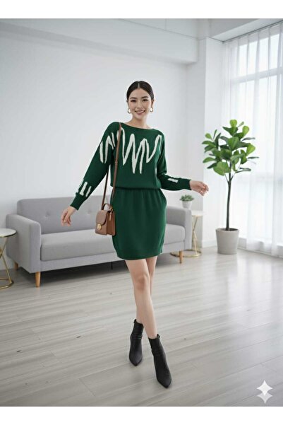 Cemre Life New Deux Women's Boat Neck Bat Sleeve Knitwear Set