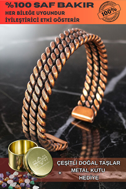 OSMANLI GÜMÜŞ Women's Copper Bracelet - Three Rows of Pointed Twist Copper Br...