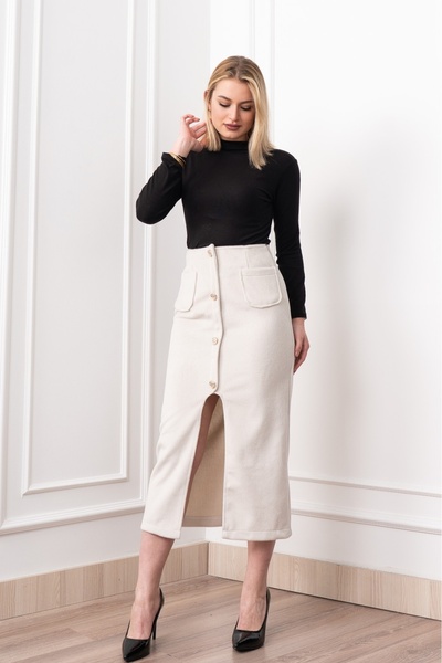 MissVina Fusta cu fante din lână Velora Signature