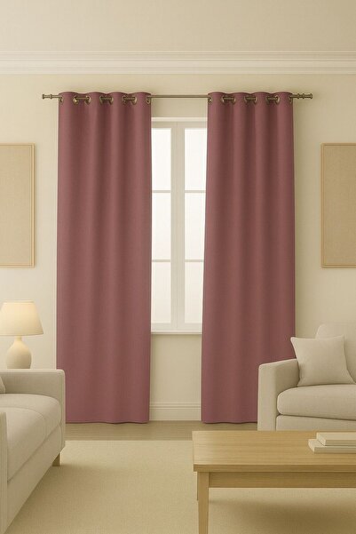 proevteks Rustik Fon Perde Kuşgözlü,Dekoringli Dikim - Mürdüm Blackout Karart...