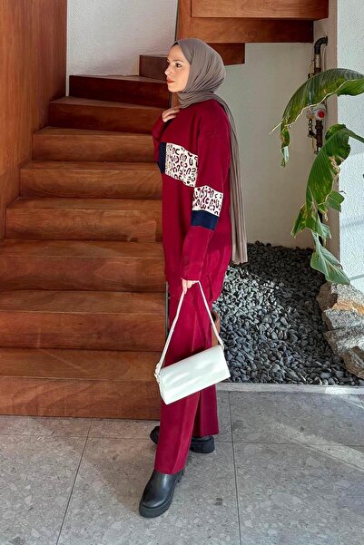 lamelif Patterned Knitwear Set Claret Red