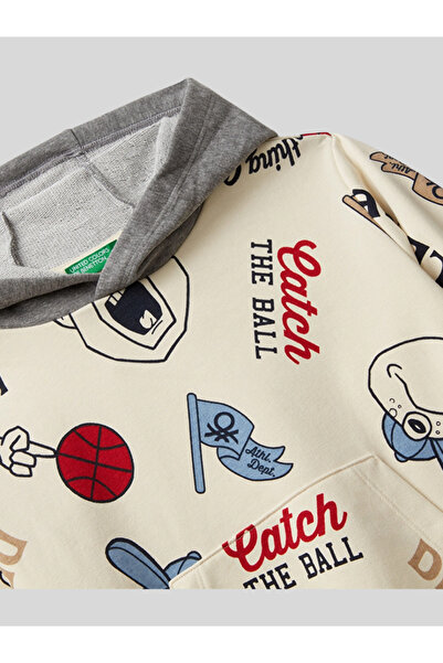 Benetton Boy's Hooded Sweatshirt 6-14 Years Old Cream