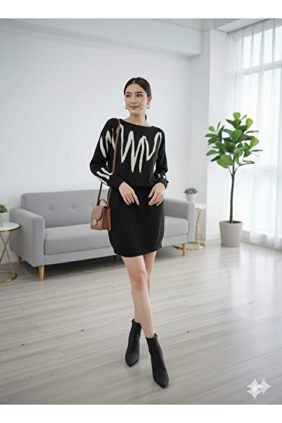 Cemre Life New Deux Women's Boat Neck Bat Sleeve Knitwear Set