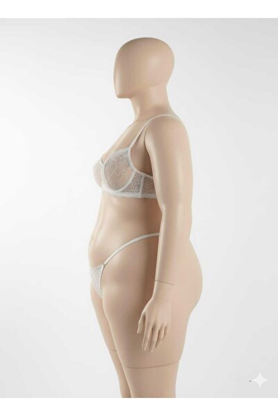 La Linaa Plus Size Ecru Lace Transparent Bra Panty Set