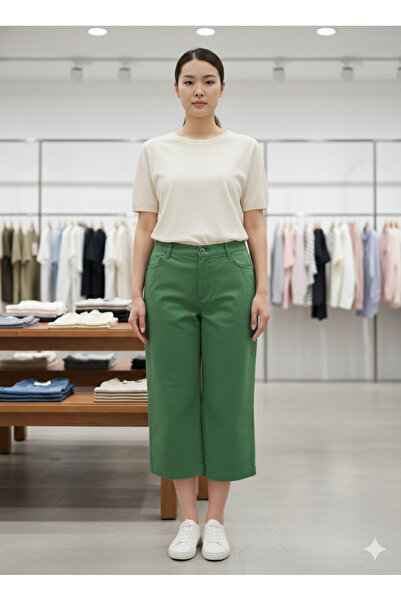 YONGA'S BUTİK High Waist Green Capri Pants Plus Size