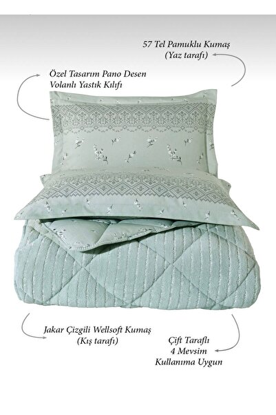 Bikaya Home Striped Jacquard Double Bedding Set - Wellsoft Quilt - Fitted Sheet - 2 Pillowcases