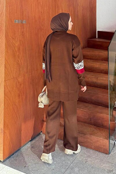 lamelif Комплект плетени дрехи с мотиви, цвят горчив кафяв