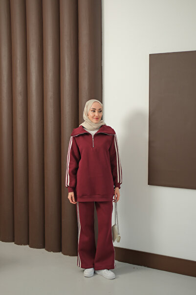 LOCCO Women's Side Stripe Detail Suit Burgundy