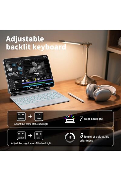 m.tk moveteck iPad Air 11 Inch Magic Compatible Keyboard Keyboard Touchpad Q Smart Lighted Keyboard Case M2/M3 Chip