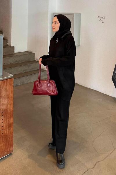 lamelif Plush Collar Knitwear Set Black