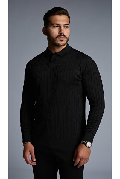 JANES Men's Hair Braid Pattern Long Sleeve Knitwear Polo Neck Sweater, Stylish and Modern Design