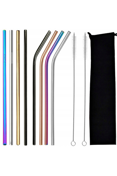 zola Set of 8 metal drinking straws, with cleaning brush, various sizes, mult...