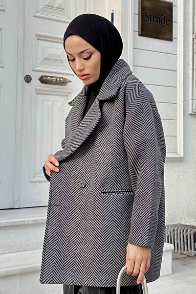 lamelif Παλτό με ζιγκ-ζαγκ σχέδιο ανθρακί