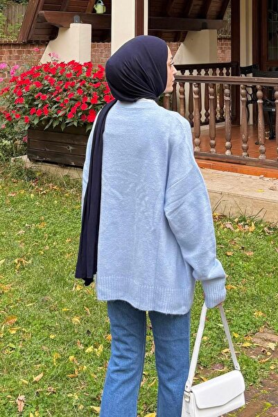 lamelif Pulover casual cu textura albastru bebelus