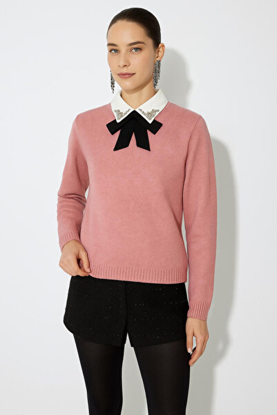 Fashion Friends سترة بياقة قميص وتفاصيل وردية اللون