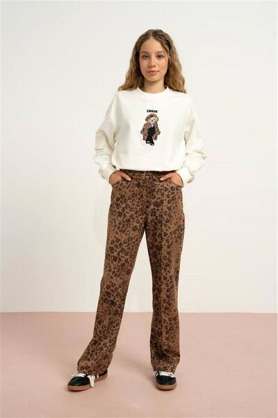 LOCO LOCO KIDS Loco Loco Girl's Sweat Swank Embroidered Ecru-Camel 7866