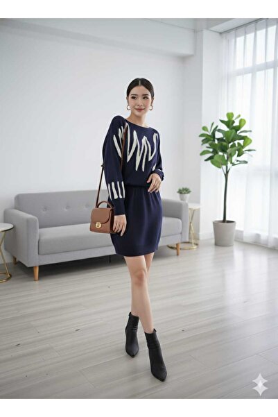 Cemre Life New Deux Women's Boat Neck Bat Sleeve Knitwear Set