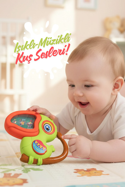 craftivio Kuş Sesleri Çıkaran Tuşlu Işıklı Notalı Ninnili Müzikli Papağan Piy...