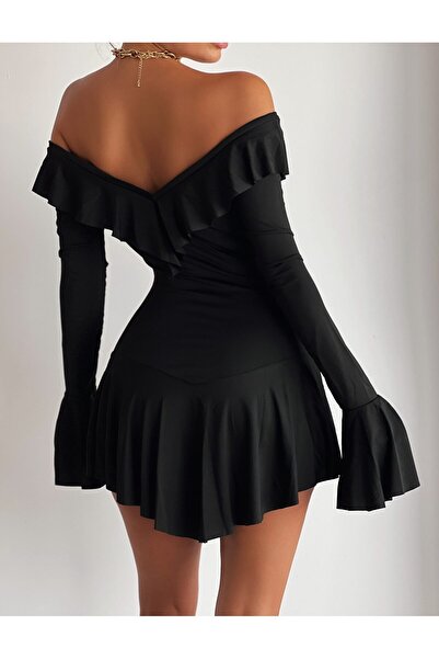 Elia Swimwear Short Pleated Dress Black Chalk