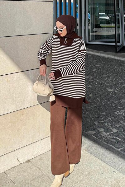 lamelif Пъстър рибарски комплект с поло с качулка, горчив кафяв цвят