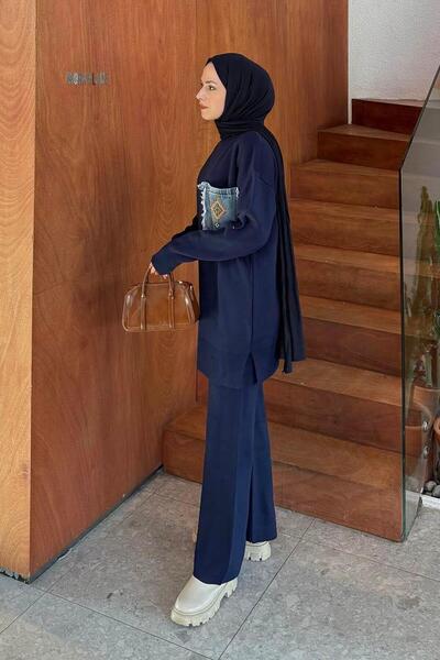 lamelif Σετ πλεκτών ενδυμάτων με λεπτομέρεια τσέπης σε μπλε ναυτικό