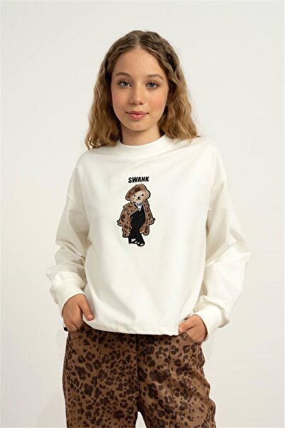 LOCO LOCO KIDS Loco Loco Girl's Sweat Swank Embroidered Ecru-Camel 7866