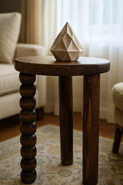 Simillo Home&Living Ceviz Renk Doğal Masif Ahşap Mantar Sehpa – Zarif Tekli Y...