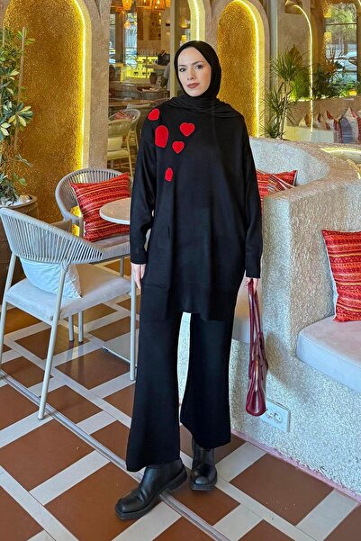 lamelif Σετ Πλεκτά Καρδιά Μαύρο