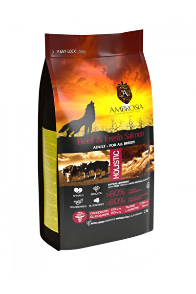 Ambrosia Hrană uscată pentru câini adulți, vită și somon, hipoalergenică, fără cereale, 12 kg