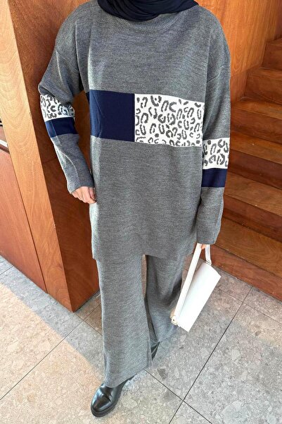 lamelif Patterned Knitwear Set Smoked